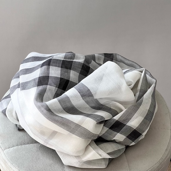 Burberry Giant Check Gauze Scarf in White Light Grey - Picture 6 of 9